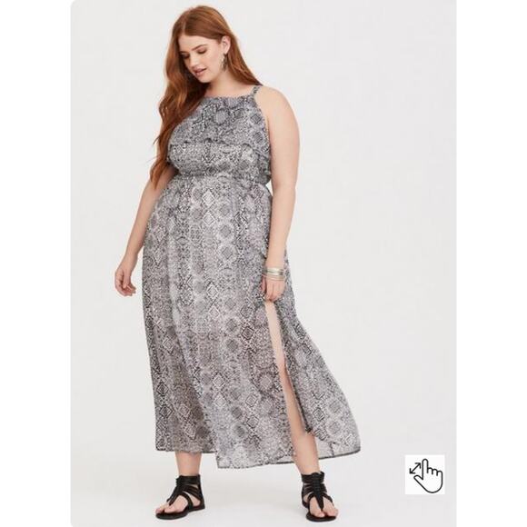 Torrid Dress Womens Size 3 US 22 Black & White Ikat Chiffon Maxi Layered Sheer - Picture 1 of 16